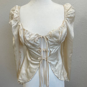 Cream Satin Bustier Corset Top with Ties